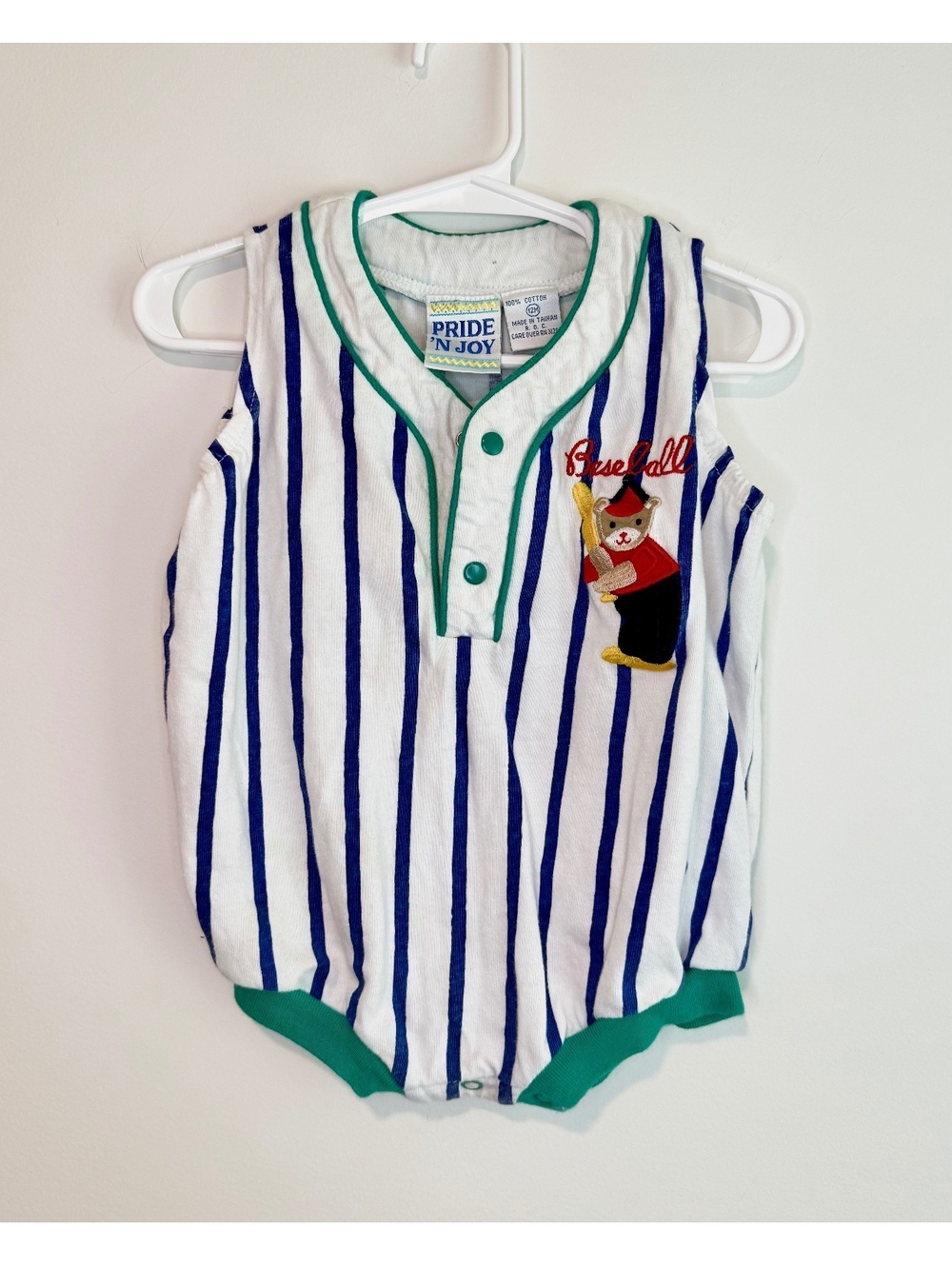 Vintage 80s 90s Pride N Joy Baseball Bear Romper 12M